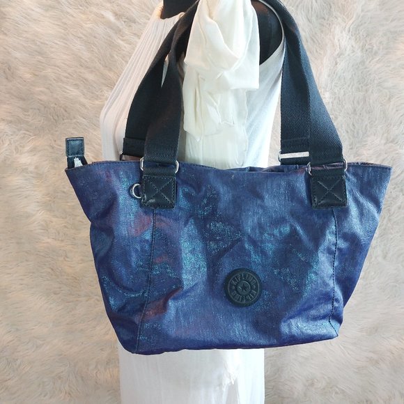 Kipling Women's Blue Cotton Canvas Small Zip Top Tote - Picture 1 of 14